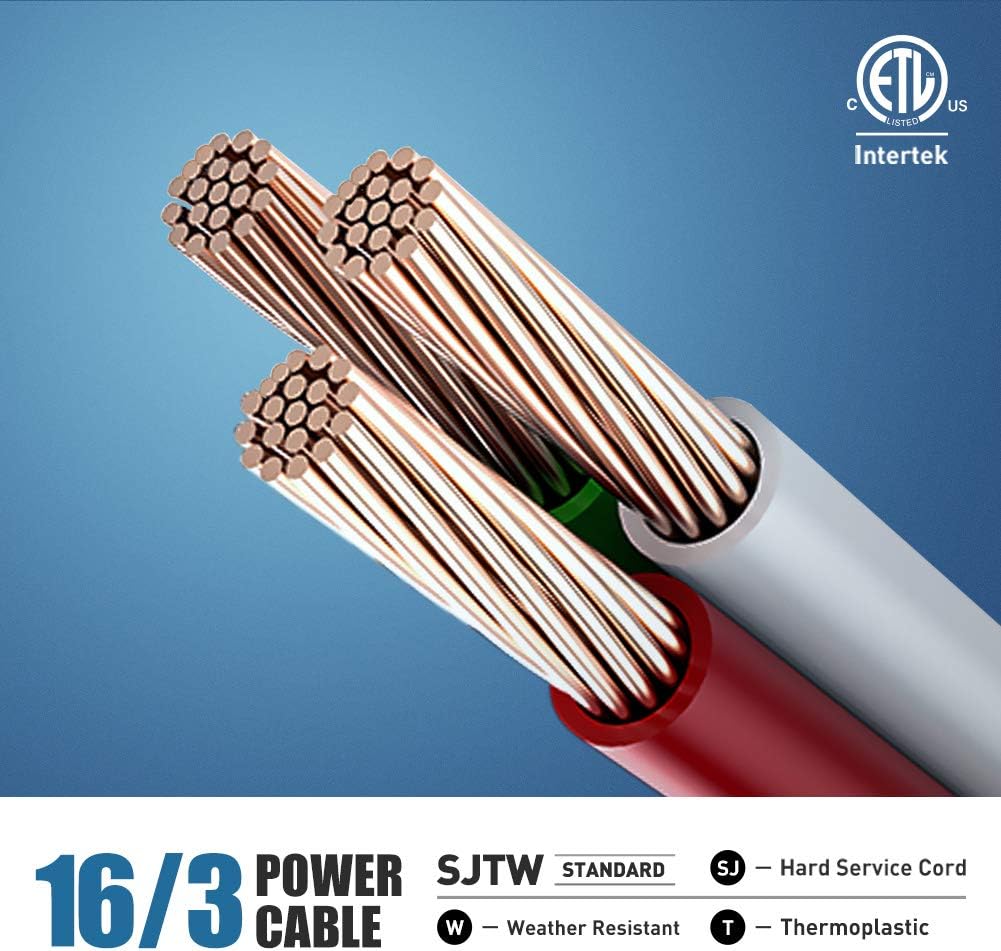 Extension Cord Outdoor 3 Prong 25 FT - 16/3 SJTW 3 Grounded Outlets Lighted Extension Cord Weatherproof Heavy Duty Flexible Extension Cable for Universal Use Household/Indoor/Outside Usage ETL Listed - - 