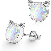 Unicorn Earrings for Girls, Hypoallergenic Fire Opal Stud Earrings ARSKRO S925 Sterling Silver with Gold Mini Tiny Cute Earring Jewelry Gifts for Kids Women