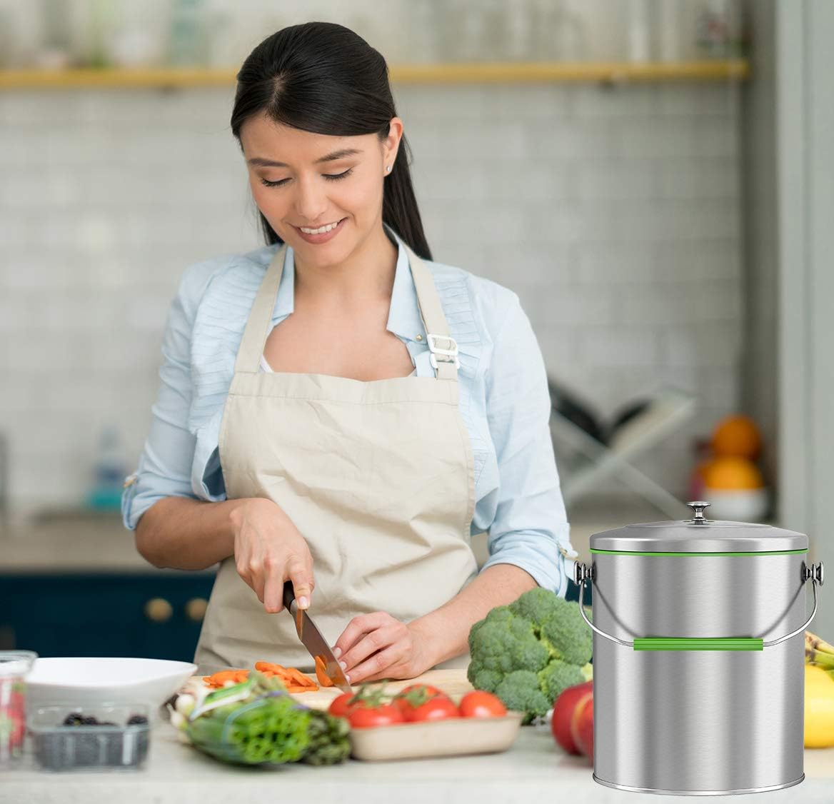 iTouchless Titanium 1.6 Gallon / 6 Liter Stainless Steel Compost Bin with AbsorbX Odor Filter System, Pest-Proof, Rust-Free Oval Shape Space Saving Kitchen Countertop Trash Can: Home & Kitchen