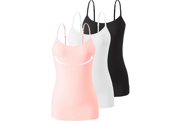 Air Curvey 3 Piece Womens Camisole Build in Bra Camis Adjustablle Spaghetti Strap Undershirts Tank Tops