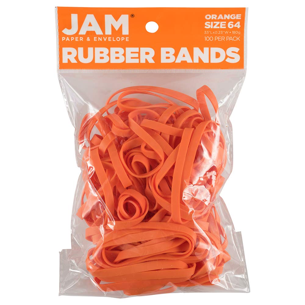 JAM PAPER Durable Rubber Bands - Size 64 - Orange Multi-Purpose Rubberbands - 100/Pack