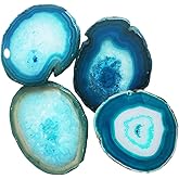 AMOYSTONE Agate Geode Coasters for Drinks Crystal Stone Table Coasters Large Set of 4 Unique Gifts Dyed Teal 4-5"