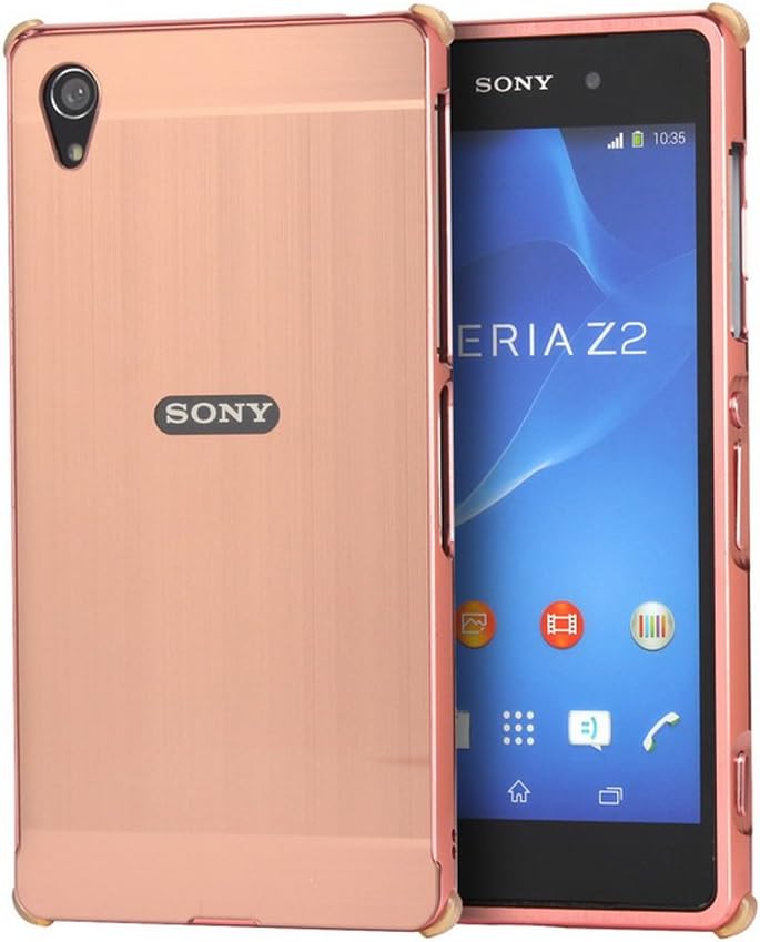 HICASER Metal Aluminum Bumper for Sony Xperia Z2 Case Detachable + Brushed PC Hard Back 2 in 1 Cover Ultra Thin Frame Rose Gold