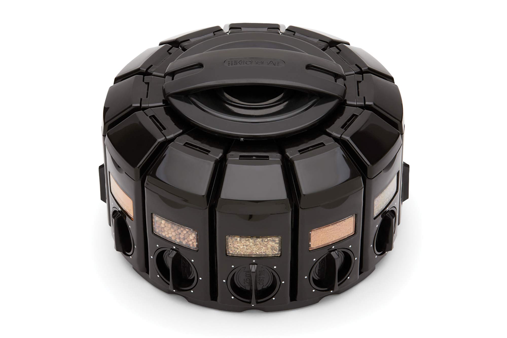 Kitchen Art Spice Rack Select-A-Spice Auto-Measure Carousel 12 Compartments Black 8.75 x 8.75 x 6 inches