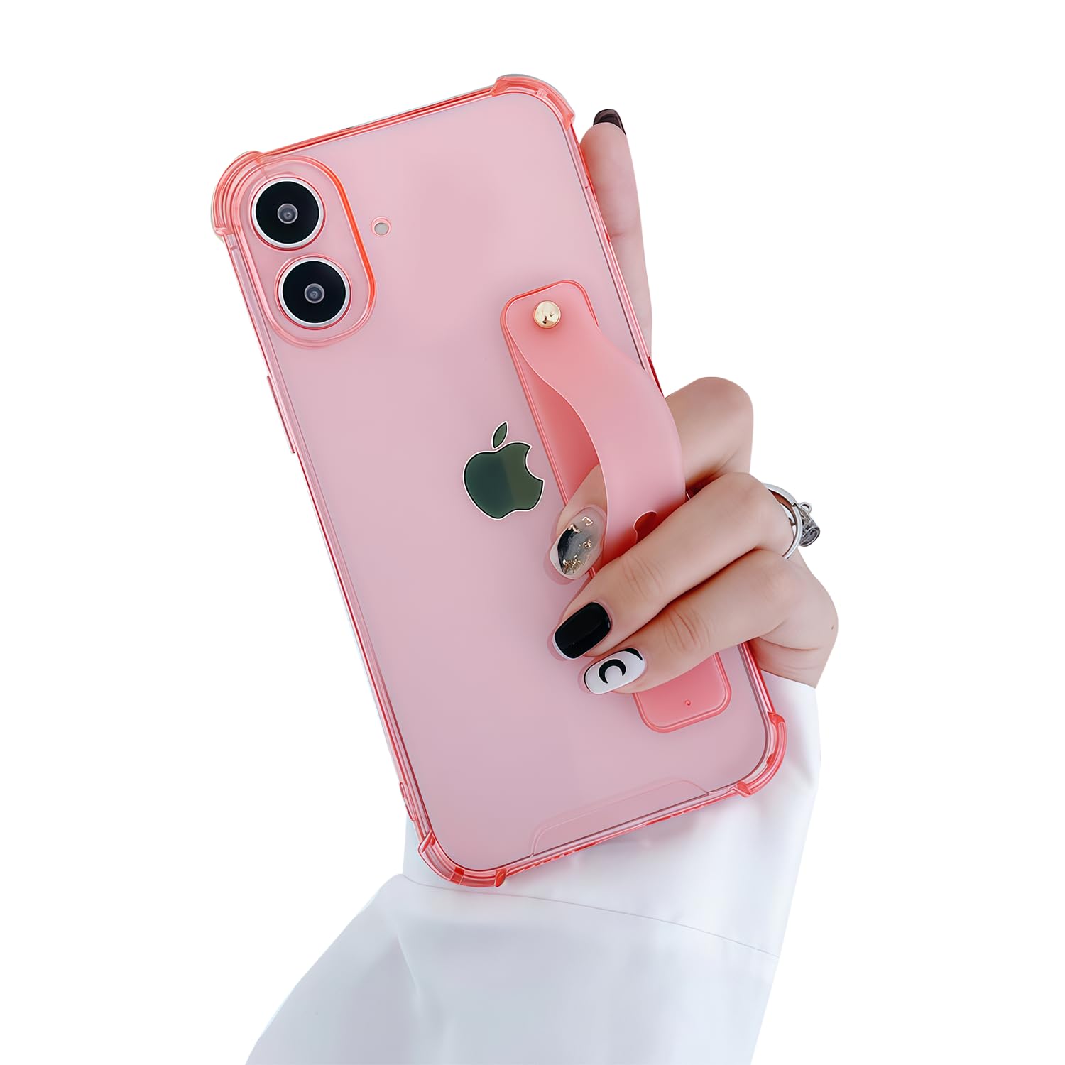 siduater Strap Case for 6.7" iPhone 16 Plus with Wristband Kickstand, Clear Soft TPU Protective Shockproof Bumper Rugged Cover, Adjustable Hand Grip Loop for iPhone 16 Plus 6.7 Inch, Pink