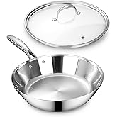 KEAWELL K3 Premium Stainless Steel Frying Pan with Tempered Glass Lid, Stay-Cool Handle, Dishwasher Safe, Oven-Safe Up to 600°F, Induction Ready, Compatible with All Cooktops (Pan and Lid, 12 Inch)