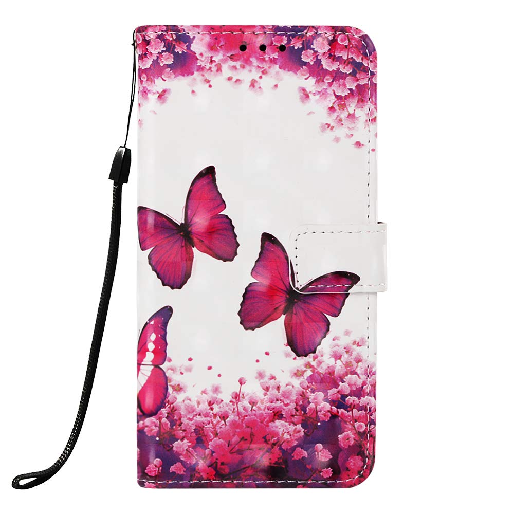 Thoankj Samsung Galaxy A32 Case Flip 3D Premium Soft PU Leather Shockproof Wallet Cover with Magnetic Stand Card Holder ID Slot Folio TPU Bumper Protective Phone Case for Samsung A32 5G Red Butterfly