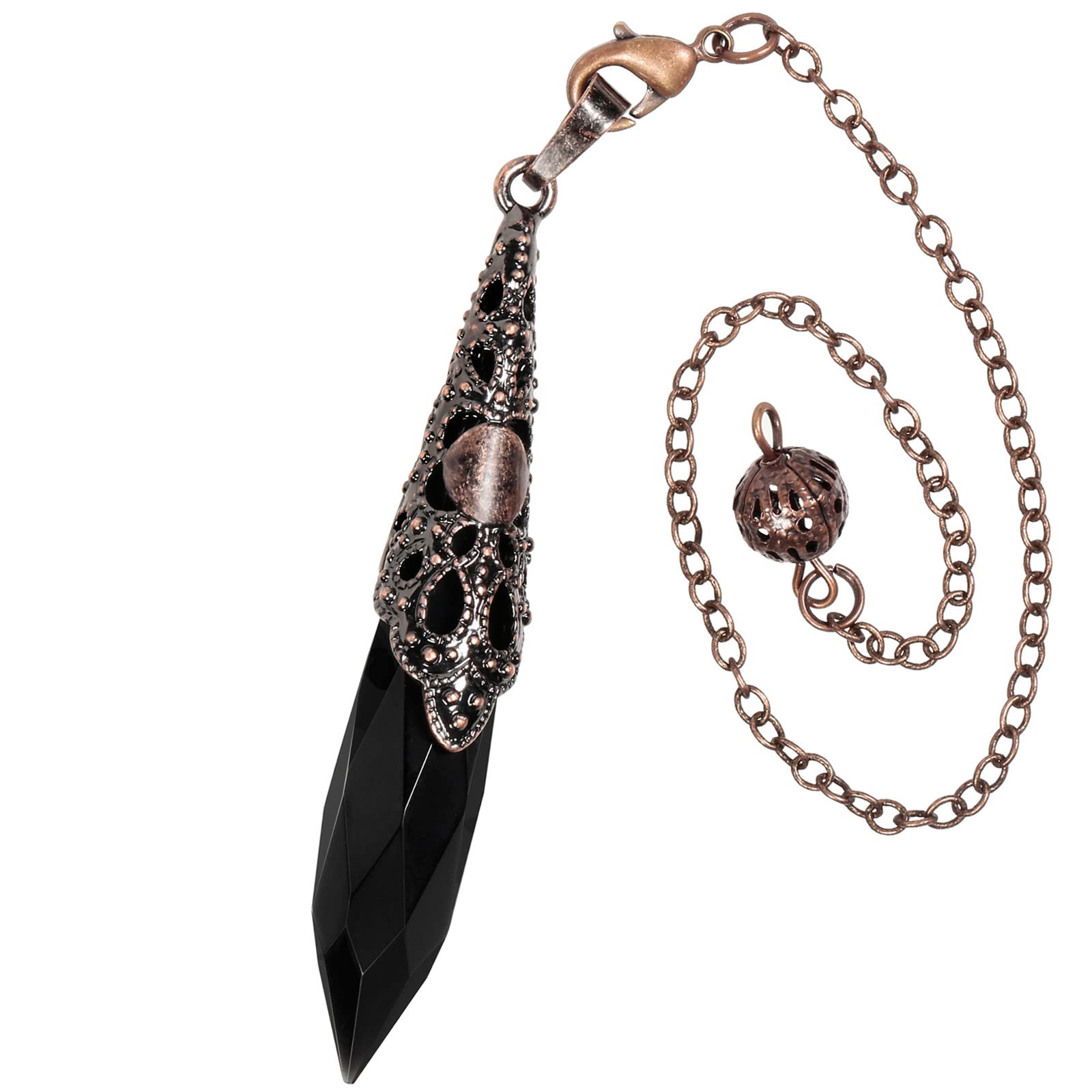 Nupuyai Obsidian Crystal Stone Point Pendulum for Scrying Dowsing Divination, Faceted Vintage Healing Stone Pendulum with Chain