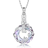 925 Sterling Silver Butterfly Hummingbird Rose Tree of Life Urn Necklace for Ashes Crystal Cremation Pendant Memorial Jewelry for Women