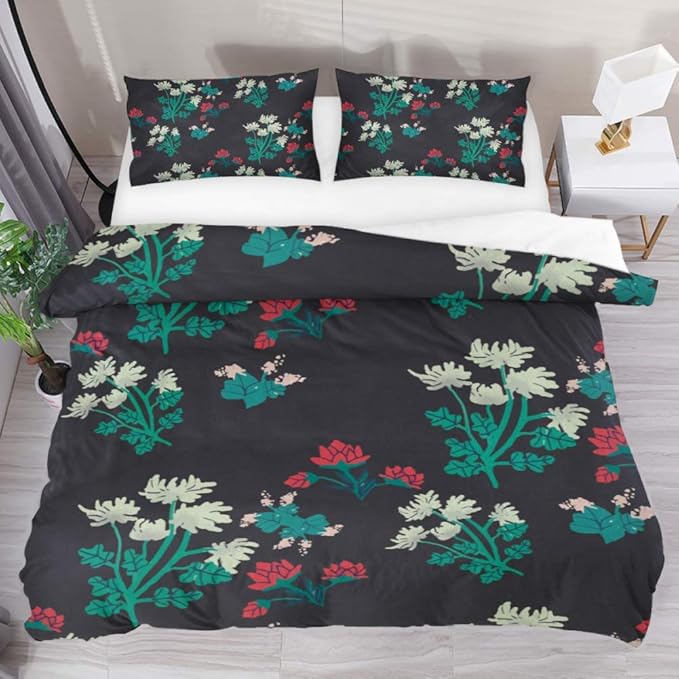 Josid Vintage Japanese Floral Pattern Duvet Cover Cover 3 Pieces