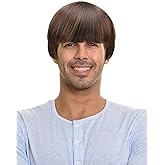 PATURPINT Short Mushroom Wig for Men-Synthetic 60s Bowl Cut Wigs for Anime Movie Music Costume Halloween Cosplay Party (Dark Brown)