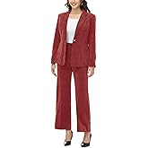 Lamgool Womens 2 Piece Corduroy Pants Suit Set - Blazer & Pants Tuxedo Outfit for Casual Formal Wedding(Light Burgundy,3XL)