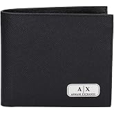 Armani Exchange A|X mens Plate Logo Saffiano Leather Bifold Wallet, Black, Small US