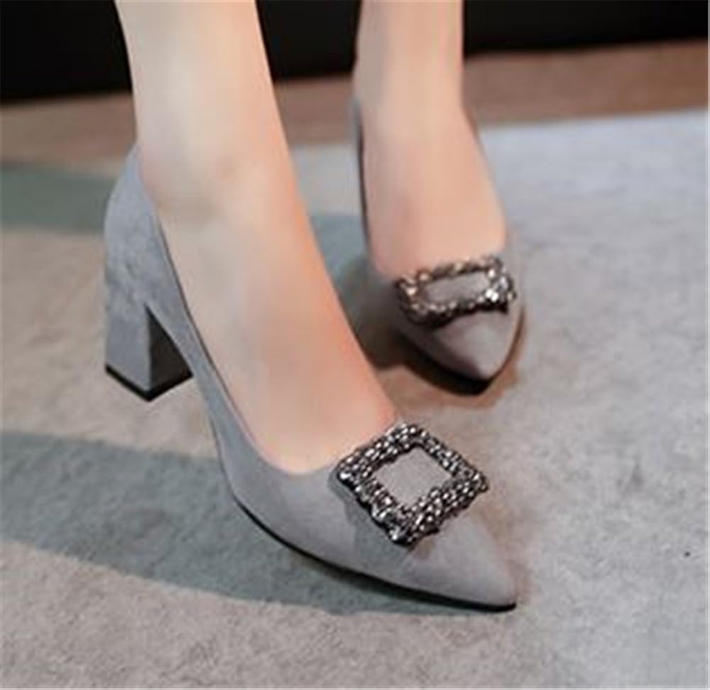 COLOV Sweet Shallow Mouth Rhinestone Pointed Toe Metal Buckle Soft Ballet Flats Shoes