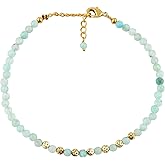 TGH 3mm Natural Gemstone Bracelet for Women - Micro Faceted Gold Plated Adjustable 7+1 Inch - Healing Crystal Birthstone Jewelry