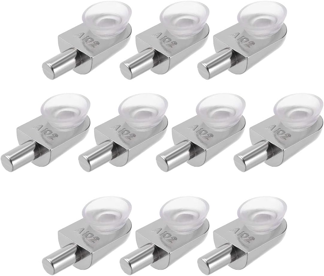 sourcing map Shelf Support Pegs Glass Clamp Bracket Zinc Alloy Nail with Suction Cup with 5mm Dia Pin, 10pcs