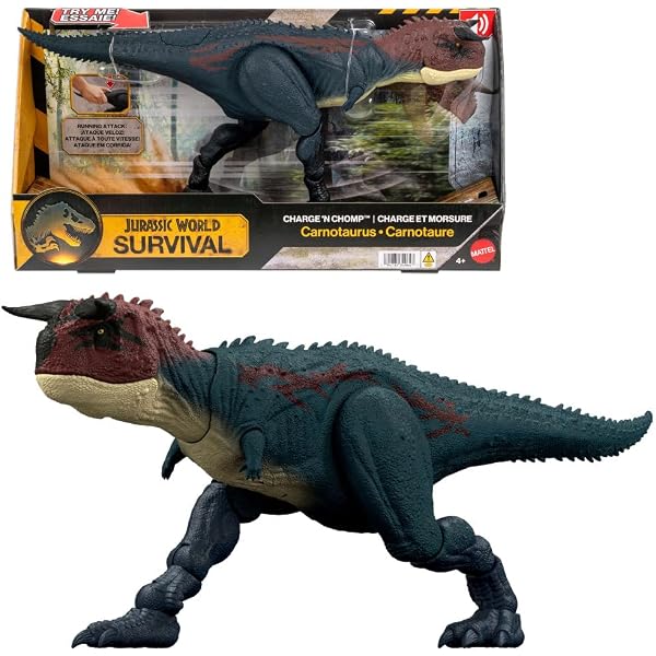 Mattel Jurassic World Jouet dinosaure avec son rugissement et action d' attaque, figurines articulées Wild Roar, jeu numérique physique et connecté