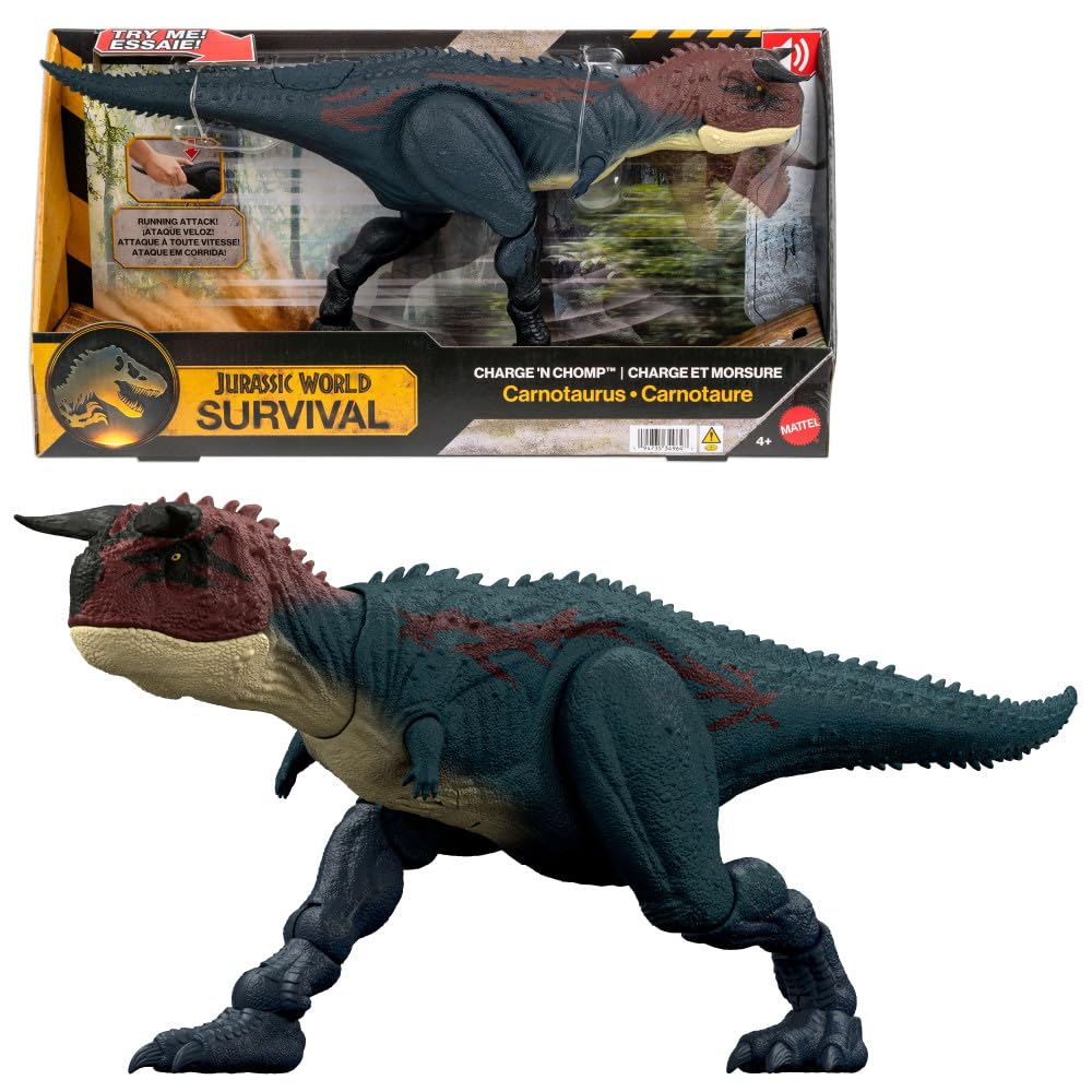 Mattel Jurassic World Dinosaur Action Figure, Running & Biting Carnotaurus with Roar Sounds, Charge N Chomp, Digital Play Image