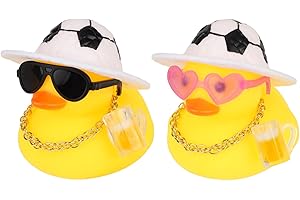 Fukaisu 2pcs Dashboard Rubber Duck, Rubber Duck Car Accessories with Soccer Hat, Beer Mug, Necklace & Sunglasses Funny Cool C