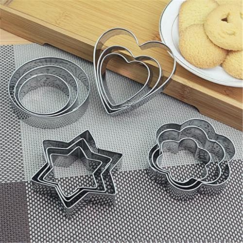 12 Pieces Cookie Cutters Stainless Steel ( Star Heart Flower Round Shapes ) - Baking Mold Biscuit Mold Biscuit Mold Fruit Cutter by KAISHAN