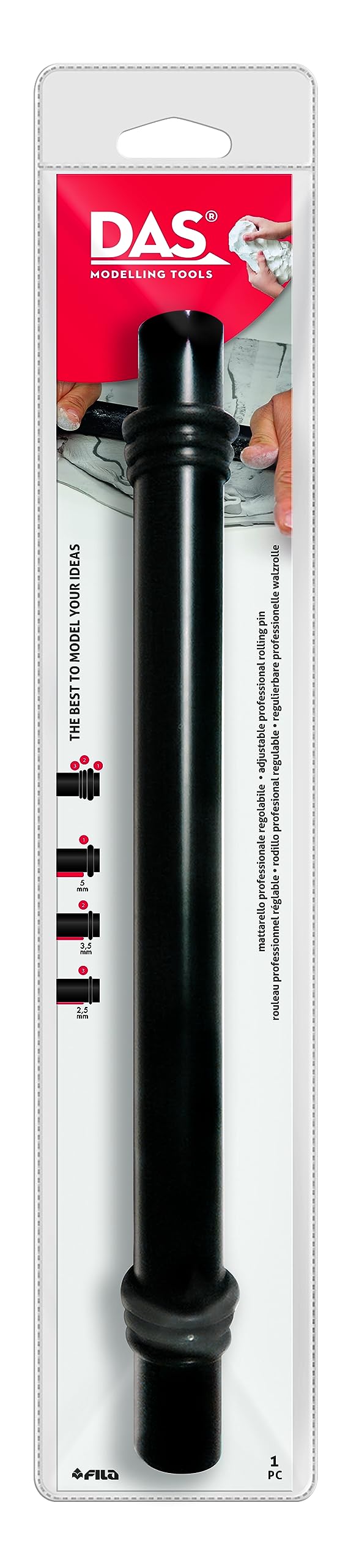 DAS Clay Modelling 33cm Adjustable Rolling Pin, For Professional Clay Users
