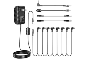 PIGTONE Guitar Pedal Power Supply Adapter 9V DC 2A (2000mA) Tip Negative 8 Way Daisy Chain Cables for Guitar Effect Pedal