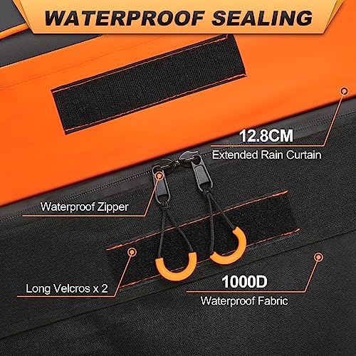 Sailnovo 430L Waterproof Foldable Soft Car Roof Box, Car Roof Bag for Travel with Reinforced Straps/Door Hooks (15 CU.ft, Non-Slip Mat, 4 Hooks, Orange)