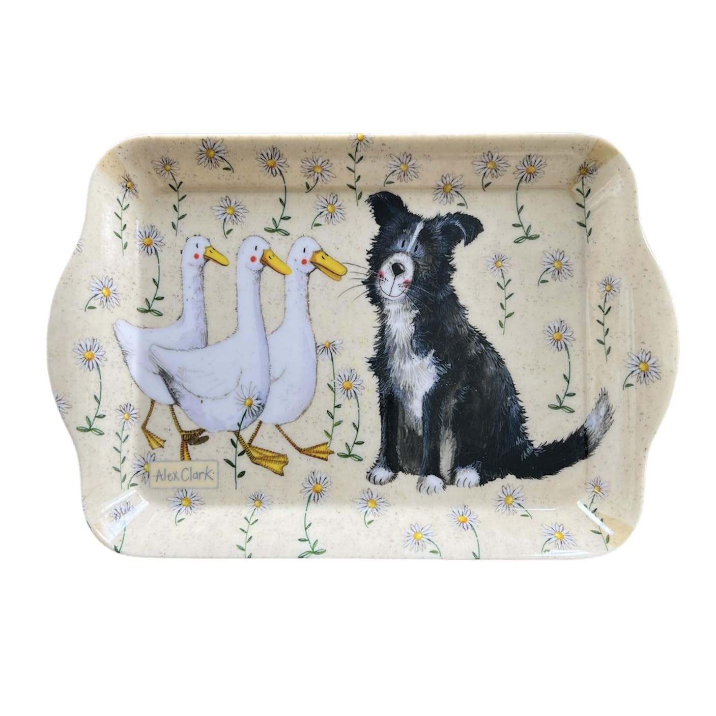 ALEX CLARK Daisyfield Farm Small Melamine Tray - Farms Animals Collie dog and ducks - farmhouse style - indoor and outdoor garden use - food snacks tea drinks serveware kitchen tray