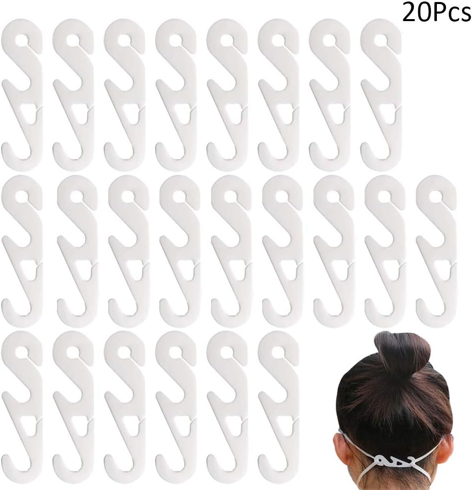 20 Pack Face Shield Strap Extender, TANOKY Adjustable Ear Hook Extension, No-slip Ear Protector Buckle, Extension Buckle Ear Rope for Adult Kids Relax Ears