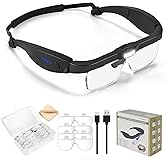 Magnifying Glasses with Light, 0.75X-4.0X Magnifying Glass, Rechargeable Head Magnifier Glasses with 3 LED Lights and 5 Detachable Lenses, Headset Magnifier for Close Work Crafts Jewelry