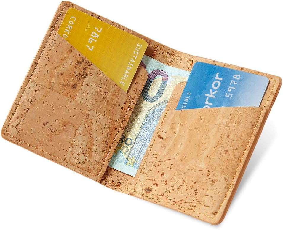 Corkor Slim Wallet for Men RFID Safe, Vegan Non Leather, Bi-fold Cards Cash, Light Brown Color - No Coin Pocket, S, Minimalist - Image 3