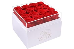 LOUVPY 16 Red Gift Ideas for Her - Forever Flowers Roses in Acrylic Box - Preserved Rose Fresh Flowers Bouquet for Delivery Prime - Birthday Gifts for Women