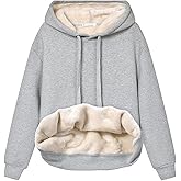 Gnveub Women's Casual Winter Warm Fleece Sherpa Lined Hooded Sweatshirt Thick Pullover Plus with Pockets