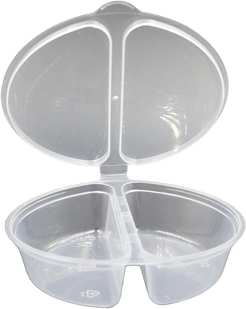 Disposable Two-Compartment Salad Dressing and Condiment Containers with Hinged Llid, (pack of 30,4oz), Perfect for to-go Sauce, Sampling, Travel Snack