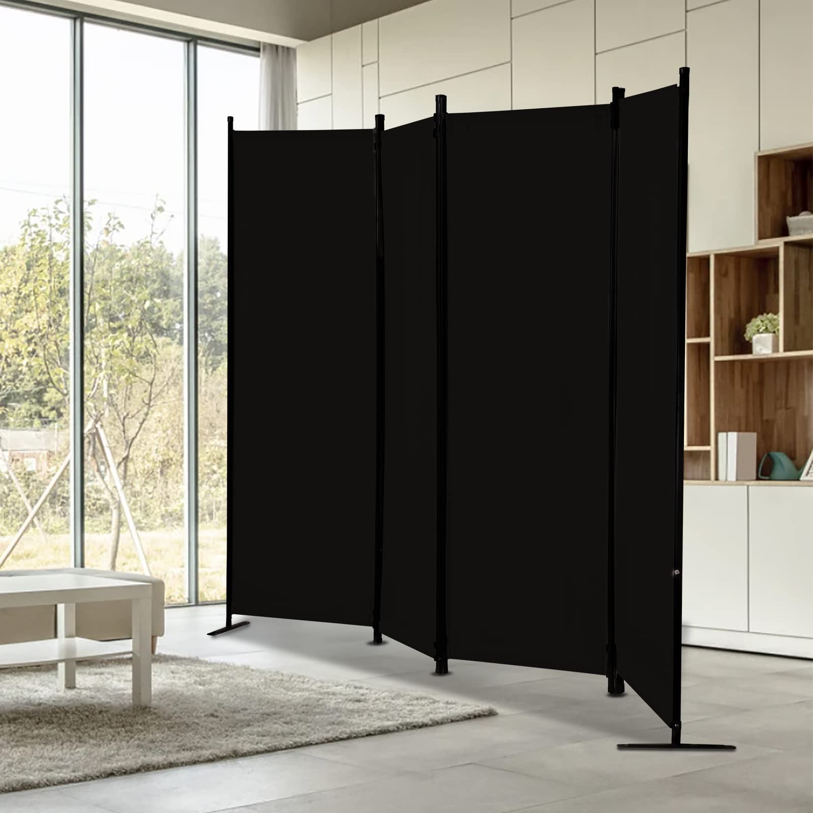 Photo 1 of Room Dividers Folding Privacy Screens 4 Panel Partition Screen Steel Frame& Frabic Office Partition for Home Office Dorm Decor Black