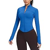 AVGO Women's Cropped Running Workout Jackets Zip Slim Fit Athletic Tops with Thumb Holes