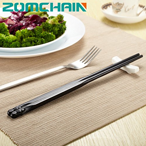 image for Chopsticks Reusable Chinese Natural Wood with Rest and Bag Gift Set Un