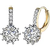 WSKFLY Earrings For Women, Round Crystal Flowers|Square Crystal 18K Gold Plated Cubic Zirconia Drop Dangle Earrings.