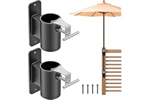 Lifeswell Heavy Duty Deck Railing Umbrella Holder, Patio Umbrella Stand for 1-2 Inch Poles, Space-Saving Design, Secure & Sturdy Post Flat Mount for Deck Railing, Balcony, Outdoor Courtyard, Fences