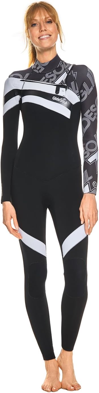 Women's Chest Zip Full Wetsuit, Black/White, Large