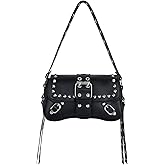 SongKedora Women Studded Rivet Punk Shoulder Bags Y2K Trendy Purse PU Leather Hobo Bag Small Clutch Cute Purse