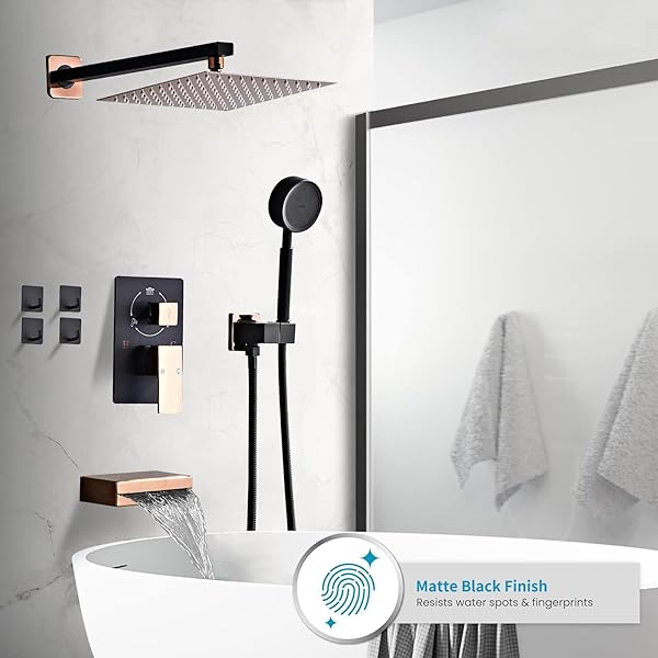 LRVBKUSAV SHOWER FAUCET SET, SINGLE FUNCTION STAINLESS STEEL RAINFALL SHOWER HEAD AND BRASS VALVE CORE SHOWER HEAD SYSTEM,VALVE TRIM KIT