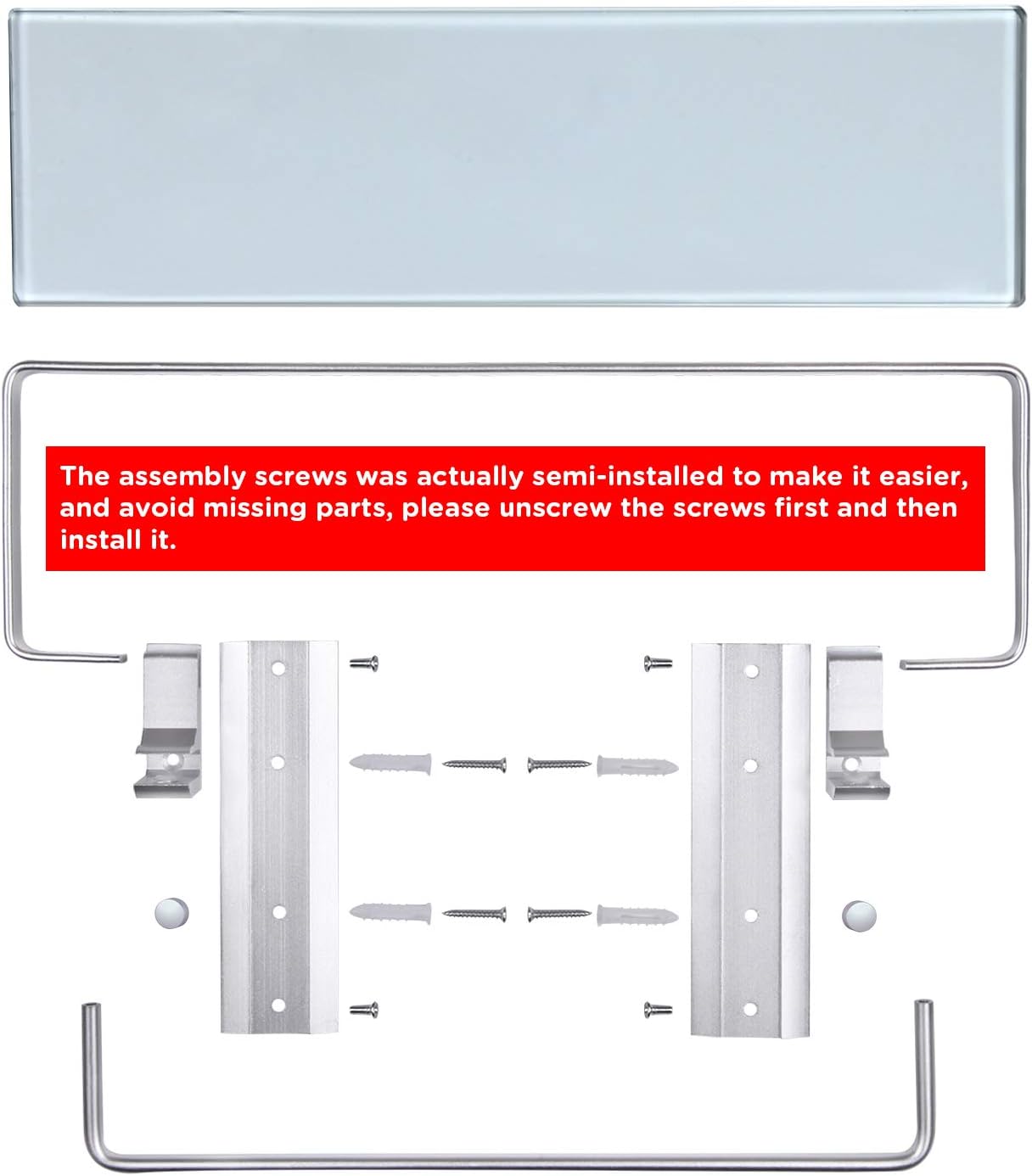 Vdomus Tempered Glass Bathroom Shelf with Towel Bar Wall Mounted Shower storage15.2 by 4.5 inches, Brushed Silver Finish (Silver): Kitchen & Dining