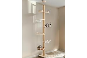 Veehoo Floor to Ceiling Cat Tree Height(106-123 Inch) Adjustable, Sturdy Tall Cat Tree with 4.3" Thickened Scratching Posts, Floor to Ceiling Cat Tower for Indoor Cats