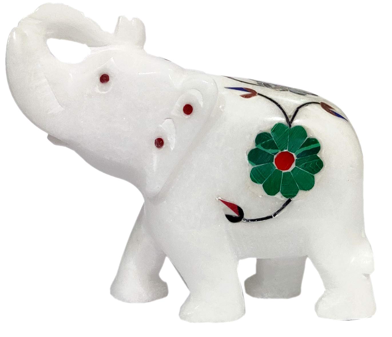 Purpledip Marble Statue 'Elegant Elephant': Gemstone Inlay Collectible Showpiece Gift (12106)