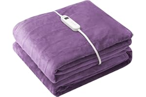Wapaneus Foot Pocket Heated Blanket Electric Throw with 10 Heating Levels and 4 Timer Settings 4 Hours Auto Shut Off, Flannel Fast-Heating Heated Throw 50" x 60", Machine Washable, Purple