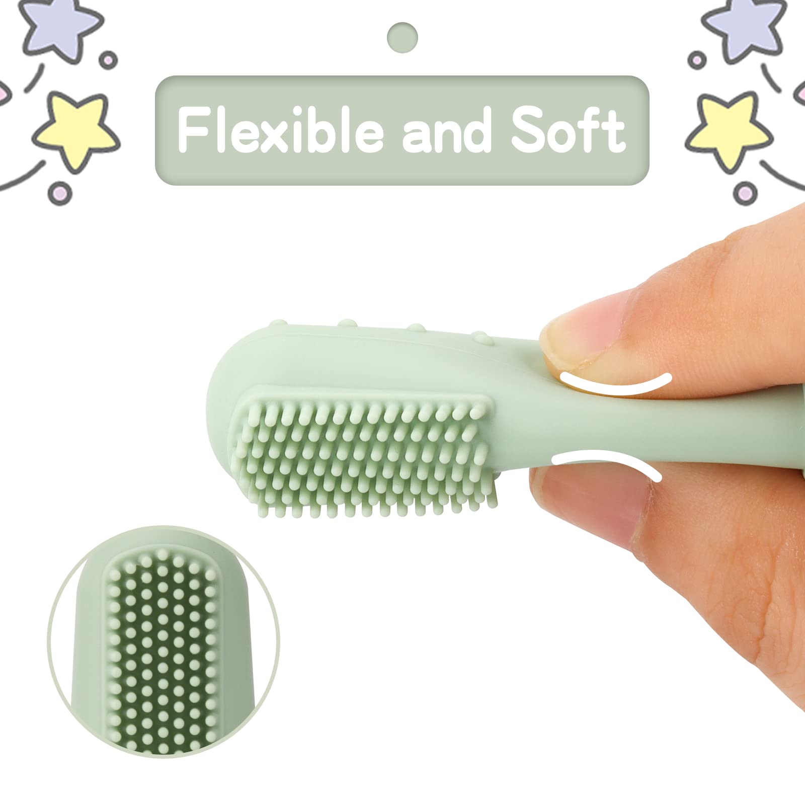 UHFi Baby Toothbrush Finger Toothbrush Oral Cleaner Kit with 5PCS Baby Tongue Cleaner Toddler Silicone Baby Tooth Brush 0-6 Months 6-12 Months(Clay/Mint)