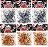 DIY Bands - 600 Count Silver and Gold Refill Silicone Bands with Clips and Loom Tool