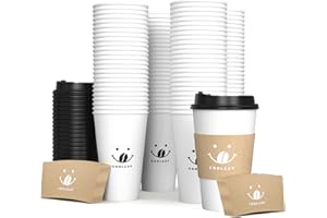 COOLCAP 100 Pack 12 oz Disposable Coffee Cups with Lids and Sleeves, To Go Coffee Cups with Lids, Paper Hot Coffee Cups for Hot & Cold Beverage (White, 12 OZ)