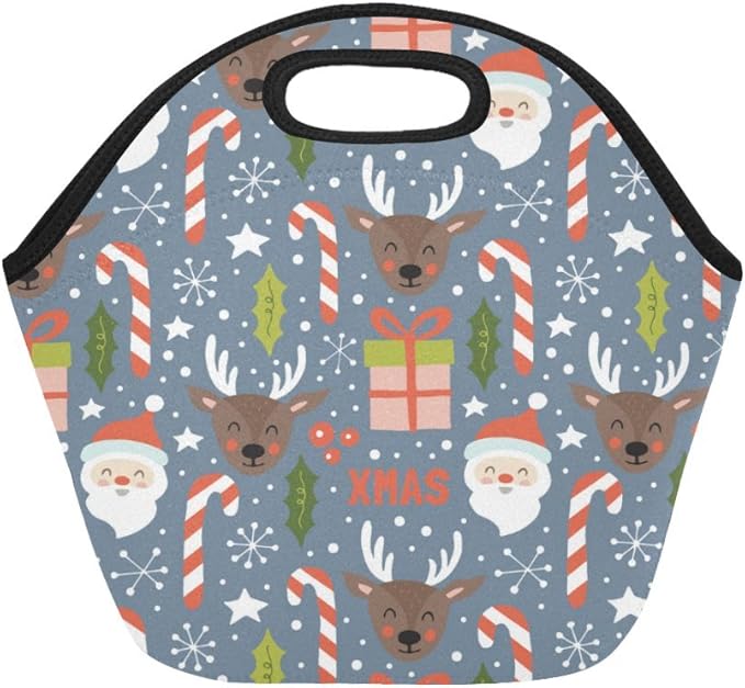 Custom Neoprene Christmas Holiday Santa And Reindeer Lunch Bags